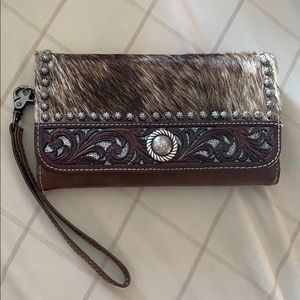 Cow skin wristlet purse